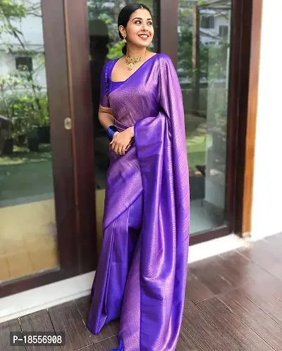 Beautiful Purple Banarasi Silk Self Pattern Saree with Blouse piece For Women-thumb0