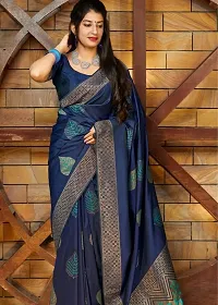 Beautiful Blue Banarasi Silk Jacquard Saree with Blouse piece For Women-thumb1