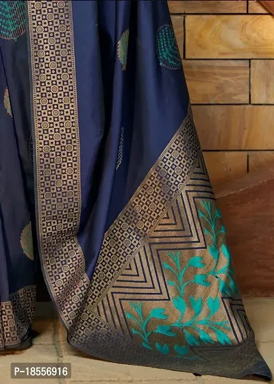 Beautiful Blue Banarasi Silk Jacquard Saree with Blouse piece For Women-thumb3