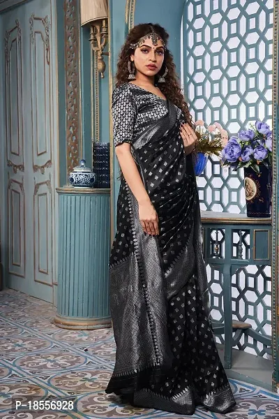 Beautiful Black Banarasi Silk Jacquard Saree with Blouse piece For Women-thumb4