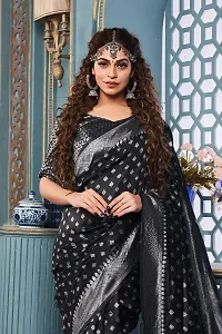 Beautiful Black Banarasi Silk Jacquard Saree with Blouse piece For Women-thumb2