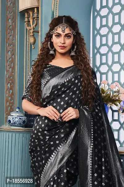 Beautiful Black Banarasi Silk Jacquard Saree with Blouse piece For Women-thumb3