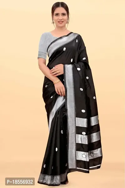 Beautiful Black Banarasi Silk Jacquard Saree with Blouse piece For Women-thumb0