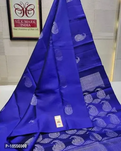 Beautiful Blue Banarasi Silk Jacquard Saree with Blouse piece For Women-thumb2