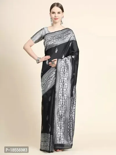 Beautiful Black Banarasi Silk Jacquard Saree with Blouse piece For Women