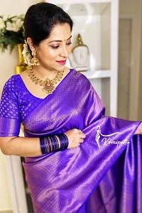 Beautiful Purple Banarasi Silk Self Pattern Saree with Blouse piece For Women-thumb1