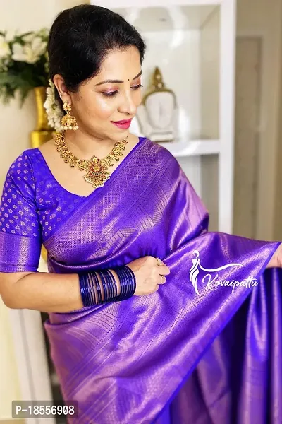 Beautiful Purple Banarasi Silk Self Pattern Saree with Blouse piece For Women-thumb2