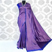 Beautiful Purple Banarasi Silk Self Pattern Saree with Blouse piece For Women-thumb3