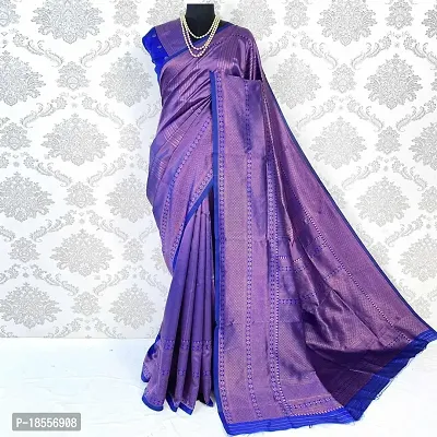 Beautiful Purple Banarasi Silk Self Pattern Saree with Blouse piece For Women-thumb4