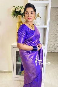 Beautiful Purple Banarasi Silk Self Pattern Saree with Blouse piece For Women-thumb2