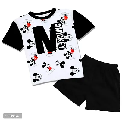 Attis Boys and Girls Kids Cotton Stylish Tshirt & Pant Kids Clothing Set (KDST1,1-2 Years,White-Black)
