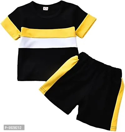 Lofn Stylish Black Mustard White Kids Clothing Tshirt And Nikker Set 1-2 Year-thumb0