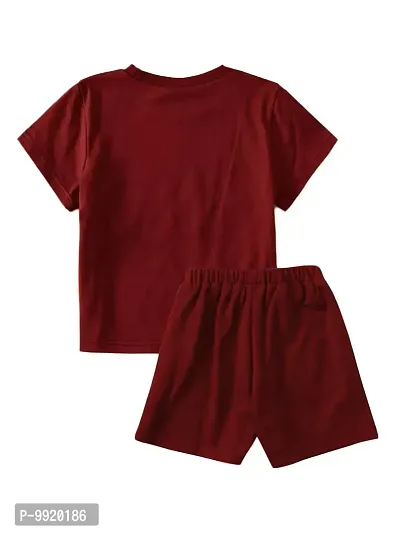 Lofn Stylish Maroon Kids Clothing Tshirt And Nikker Set 4-5 Year-thumb2