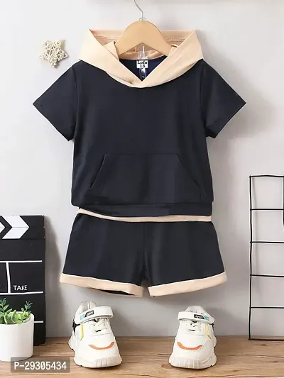 Stylish Black Cotton T-Shirts With Shorts Clothing Set For Boys-thumb0