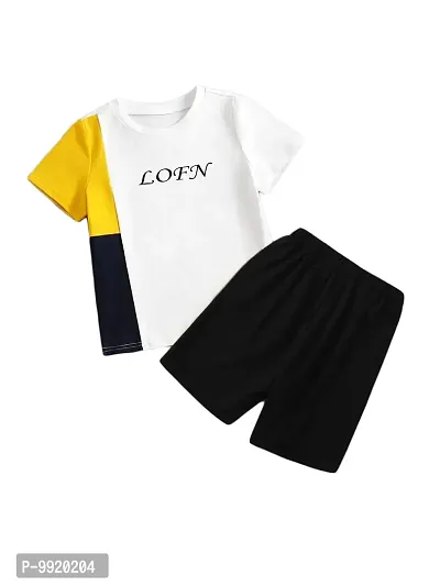 Lofn Stylish White Black Mustard Kids Clothing Tshirt And Nikker Set 4-5 Year