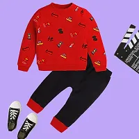 Kids Winter Wear Sweatshirt Trackpant Girls   Boys Kids Clothing Set - Red-Black-thumb2