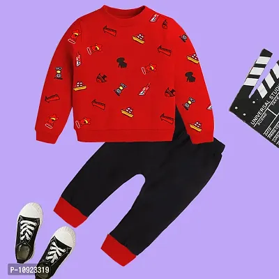 Kids Winter Wear Sweatshirt Trackpant Girls   Boys Kids Clothing Set - Red-Black-thumb3