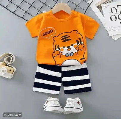 Stylish Orange Cotton T-Shirts With Shorts Clothing Set For Boys