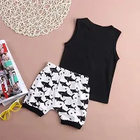 Attis Boys and Girls Clothes Shark and Doo Doo Print Summer Cotton Stylish Sleeveless Outfits Set Tshirt & Pant Kids Clothing Set Black-White-thumb3