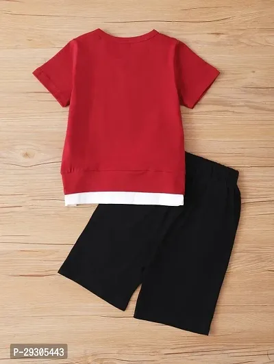 Stylish Red Cotton T-Shirts With Shorts Clothing Set For Boys-thumb2