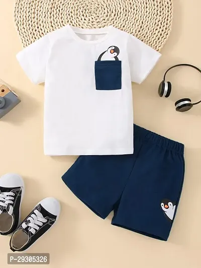 Stylish Navy Blue Cotton T-Shirts With Shorts Clothing Set For Boys-thumb0