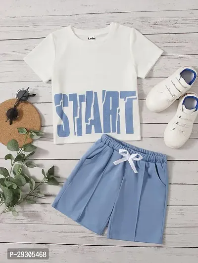 Stylish White Cotton T-Shirts With Shorts Clothing Set For Boys