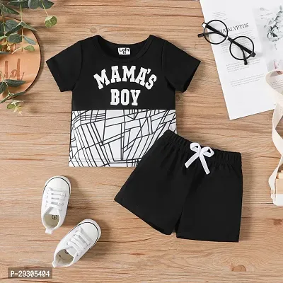 Stylish Black Cotton T-Shirts With Shorts Clothing Set For Boys-thumb0