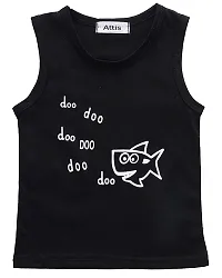 Attis Boys and Girls Clothes Shark and Doo Doo Print Summer Cotton Stylish Sleeveless Outfits Set Tshirt & Pant Kids Clothing Set Black-White-thumb4