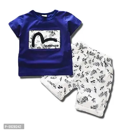 Attis Boys and Girls Kids Cotton Stylish Tshirt & Pant Kids Clothing Set (KDST2,4-5 Years,Navy Blue-White)-thumb0