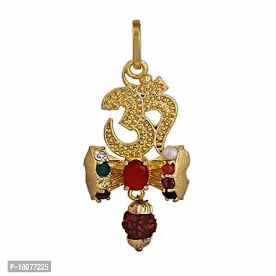 Ohm Navratna With Rudrakasha Gold Plated Pendant