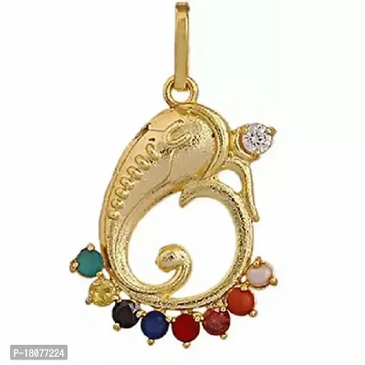 Ganesha Navratna Style Pendant Gold Plated