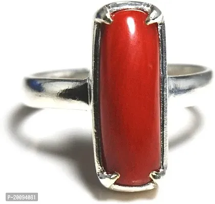 Natural Red Coral Moonga Gemstone Ring for Women's and Men's Brass Coral Silver Plated Ring