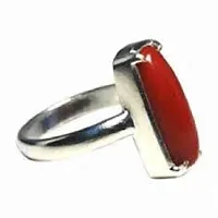 Natural Red Coral Moonga Gemstone Ring for Women's and Men's Brass Coral Silver Plated Ring-thumb2