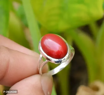 8.25 Carat Red Coral Stone Certified Munga A1+ Quality Astrological Loose  Gemstone 14K Gold Plated Ring for Men and Women
