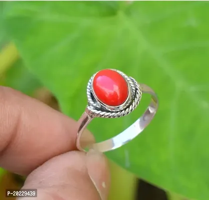 Coral Ring Natural moonga Stone Certified Unheated  Untreated Astrological For Men  Women Stone Coral Silver Plated Ring