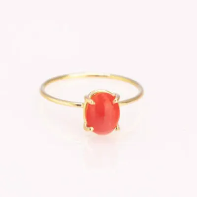 Natural red coral silver free size ring