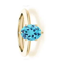 Natural Blue Topaz Gemstone Adjustable Ring Stone Origional Topaz Gold Plated Ring men  women-thumb1