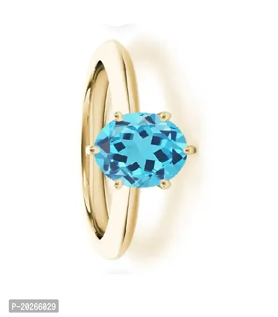 Natural Blue Topaz Gemstone Adjustable Ring Stone Origional Topaz Gold Plated Ring men  women-thumb2