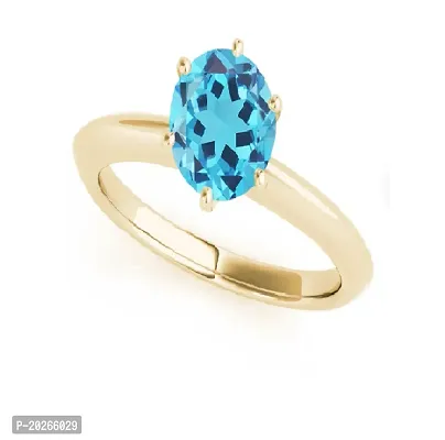 Natural Blue Topaz Gemstone Adjustable Ring Stone Origional Topaz Gold Plated Ring men  women-thumb3