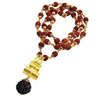 Brass Beautiful Great Hindu Trishul Kavach Damaru Locket With Panchmukhi Rudraksha Mala Gold-plated Plated Wood Chain-thumb1