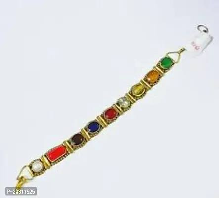 navratna bracelet Stone Crystal Metal Agate, Pearl, Cat's Eye, Coral, Emerald, Sapphire, Zircon, Ruby Gold-plated Bracelet