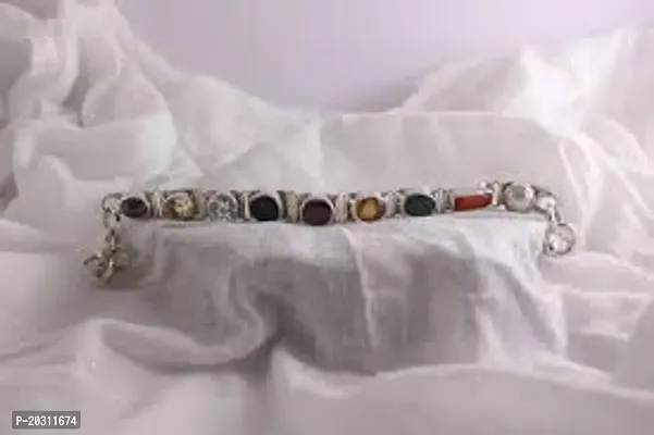 navratan bracelet Metal Agate, Pearl, Cat's Eye, Coral, Emerald, Sapphire, Zircon, Ruby Silver-plated Bracelet