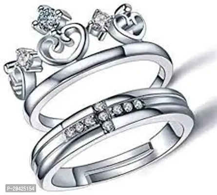 Couple rings Adjustable Crown Stainless Steel Crystal, Diamond, Cubic Zirconia, Zircon Platinum, Rhodium, Titanium, Sterling Silver Plated Ring Set