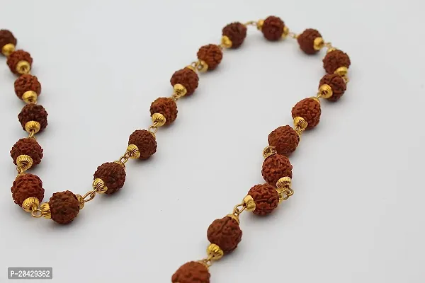 Rudraksha Mala with Golden Collection for Unisex Wood Chain Brass Chain.-thumb2