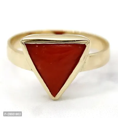 Red coral Ring with Natural Red coral Stone Lab Certified Stone Coral Gold Plated Ring