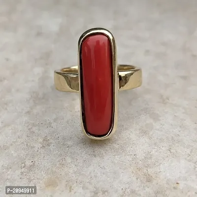 Coral Ring Natural Moonga Stone Certified Unheated  Untreated Astrological For Men  Women Stone Coral Gold Plated Ring