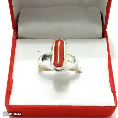 Natural Red Coral Stone Silver Plated Finger Ring For Men  Women, Both  Alloy Coral Silver Plated Ring-thumb0