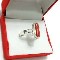 Natural Red Coral Stone Silver Plated Finger Ring For Men  Women, Both  Alloy Coral Silver Plated Ring-thumb1