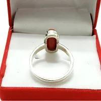 Natural Red Coral Stone Silver Plated Finger Ring For Men  Women, Both  Alloy Coral Silver Plated Ring-thumb2