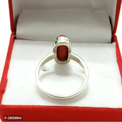 Natural Red Coral Stone Silver Plated Finger Ring For Men  Women, Both  Alloy Coral Silver Plated Ring-thumb3